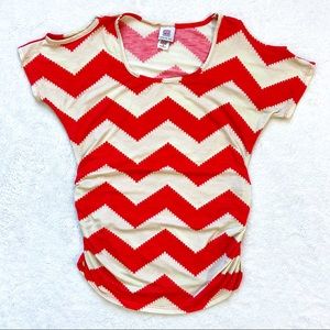 Maternity top chevron stripe cold shoulder